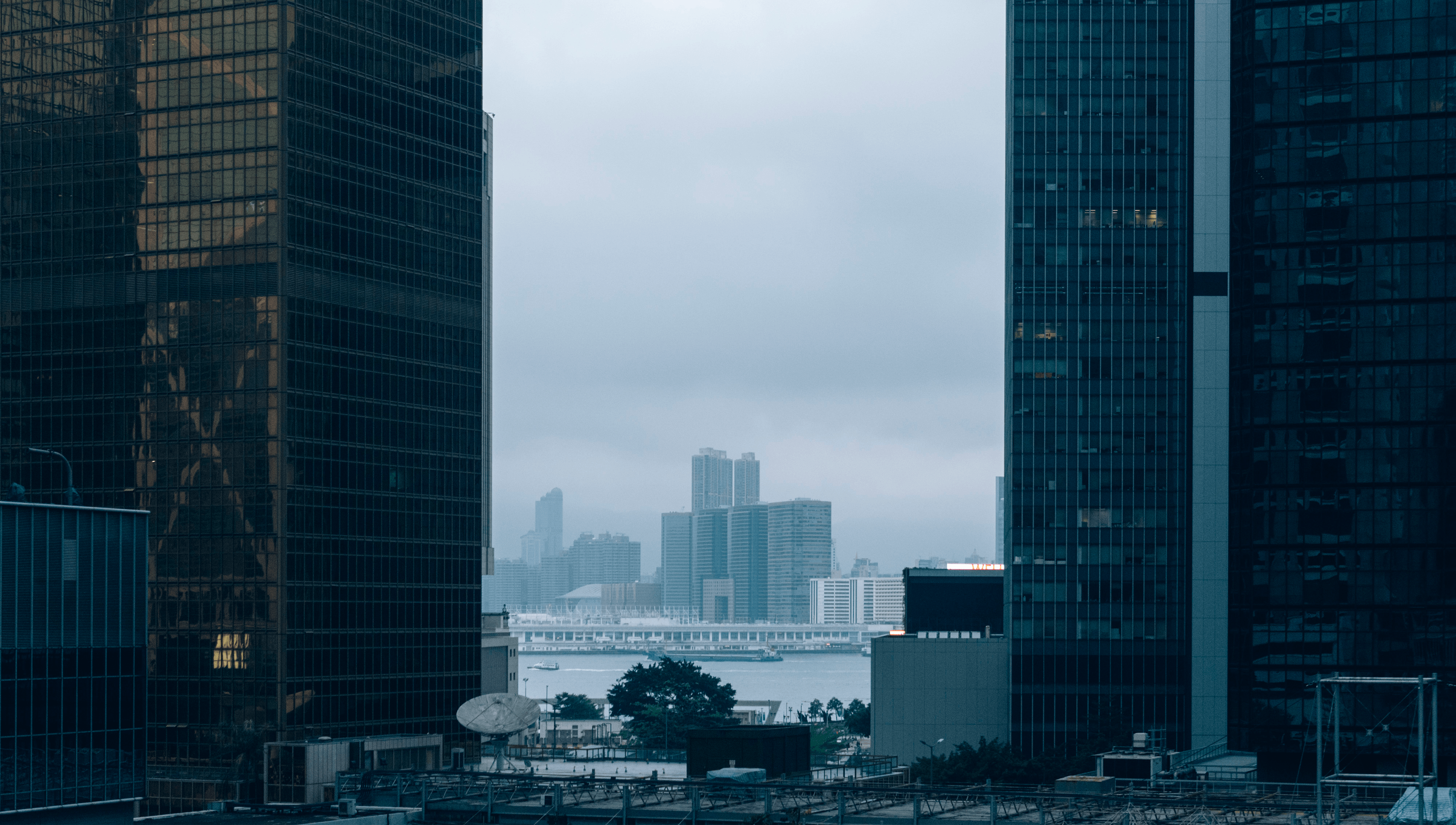 Modern office buildings skyline - Dooor team headquarters background